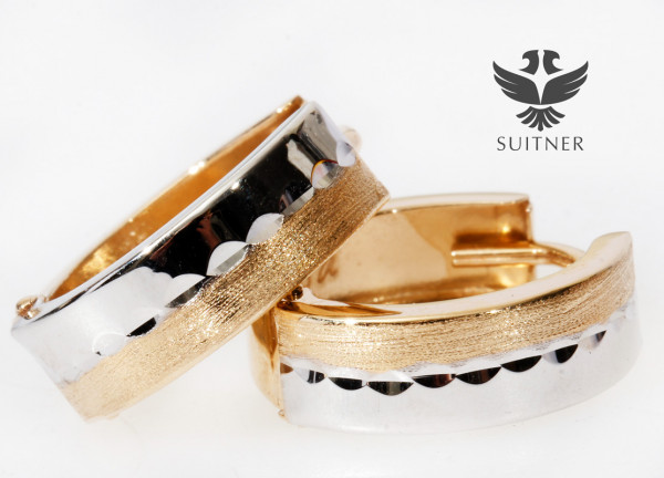 moderne Creolen aus 585 Gold und Weißgold mattiert und poliert