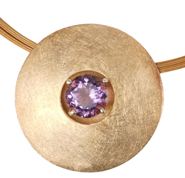 Lübeck Unikat 9,60ct Amethyst Collier 925 Silber Gold Stahl Handarbeit 43cm