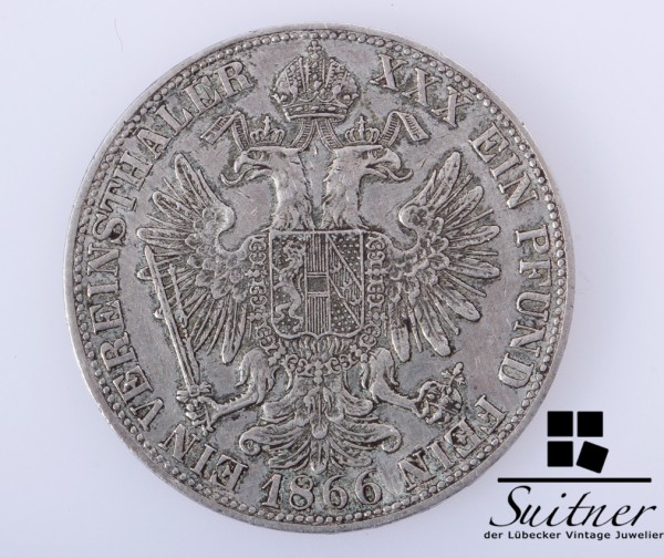 Österreich 1866 Vereinsthaler SS / VZ seltener Thaler ein Pfund