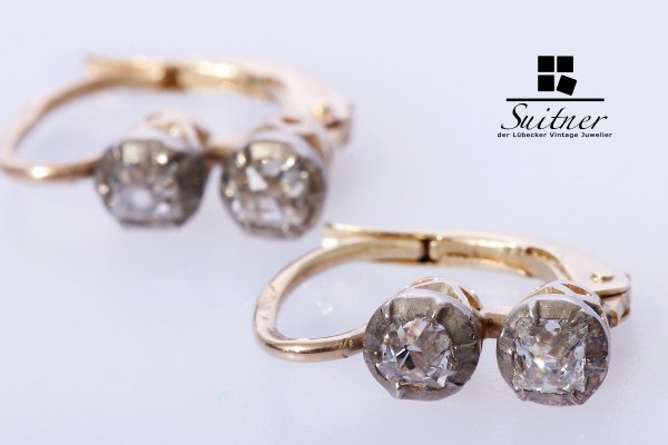 Antike Ohrringe Altschliff Diamanten zus.ca. 0,20 ct Gold