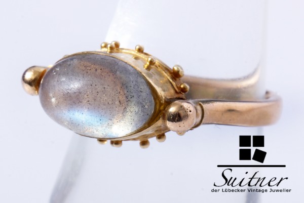 Vintage Mondstein Ring Unikat im antik römischen Stil 750 Gold Gr. 52