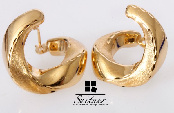 moderne Design Creolen 750 Gold geschwungen neuwertig Ohrring