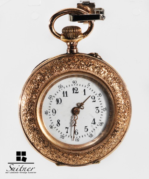 antike Taschenuhr Jugendstil in 585 Gold Art Nouveau - um 1890