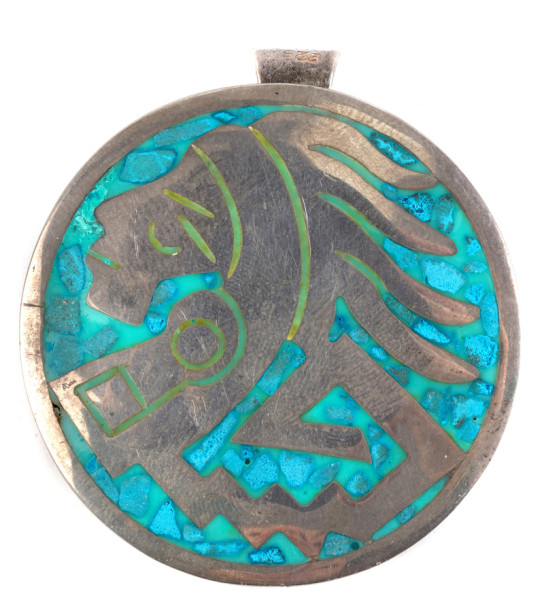 Anhänger Maya Kopf Silber Türkis Mexiko 925 Sterling