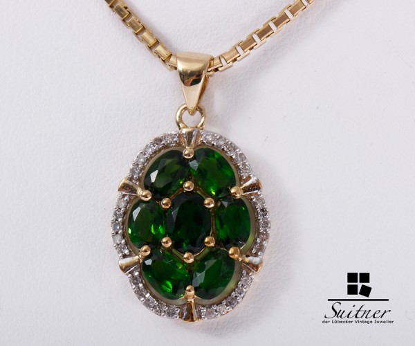 Harry Ivens Angänger Chromdiopsid 375er Gelbgold Kette 333