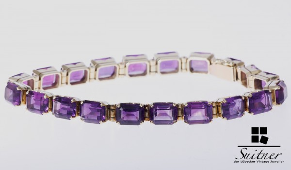 umwerfendes Amethyst Juwelen Armband ca. 40ct. XXL 585 Gold Lila