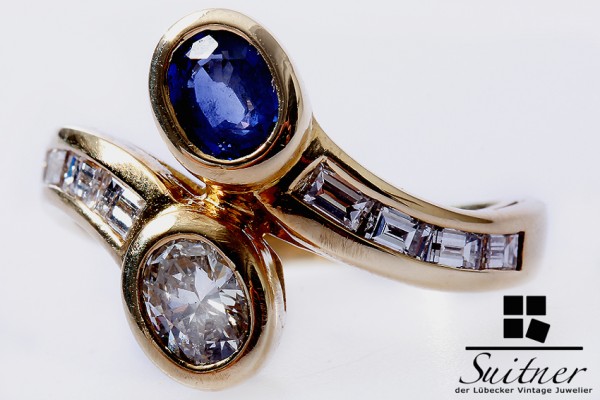 750 Gelbgold Saphir Diamant Cross over Ring