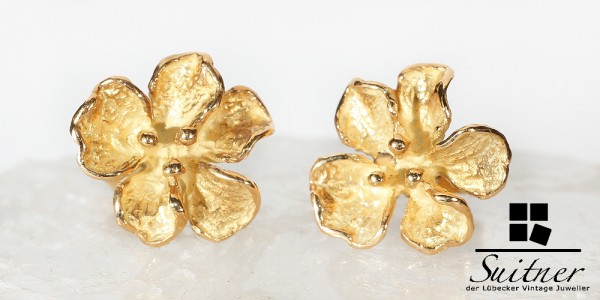 prachtvolle Unikat - Ohrstecker Ghia in Blumen Optik aus 750 Gold Blüten