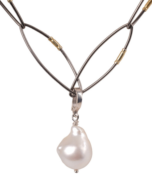 Lübeck Unikat Barock Perlen Collier Salzwasser 925 Silber geschwärzt Gold 67cm