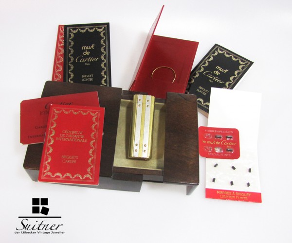 Must de Cartier Santos Feuerzeug vergoldet selten Full Set