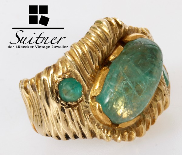 Luxus Design 5ct. Smaragd Ring 750 Gold Gr. 52 Grün Unikat