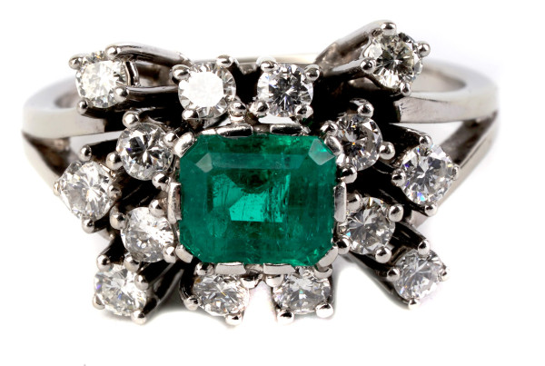 wertvoller 1,50ct. Smaragd und Brillant Ring aus 585 Weißgold Kolumbien Muzo