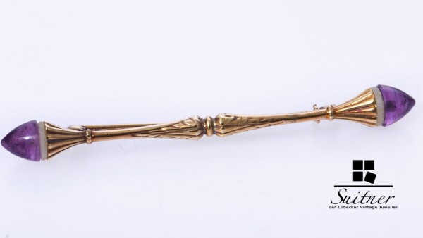 antike Amethyst Brosche 585 Gold Stabbrosche Floral Meisterstück Handarbeit