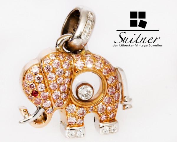 Chopard Happy Diamonds Elephant mit pinken Diamanten 2242 Elefant 750 Gold