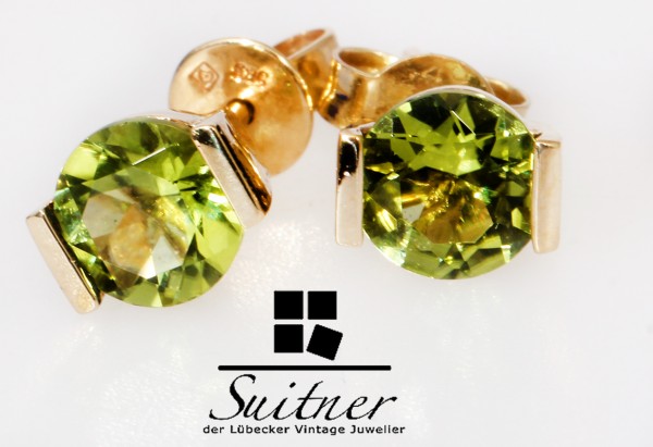 moderne Design apfelgrüner Peridot Ohrstecker aus 585 Gold