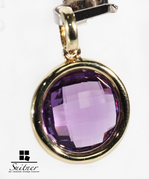 großer Amethyst Anhänger aus 585 Gold rundes Design Kreis massiv lila